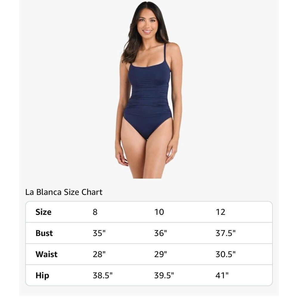 La Blanca Women's One Piece Swimsuit Island Goddess Shirred Side blue size 10 - Picture 4 of 15